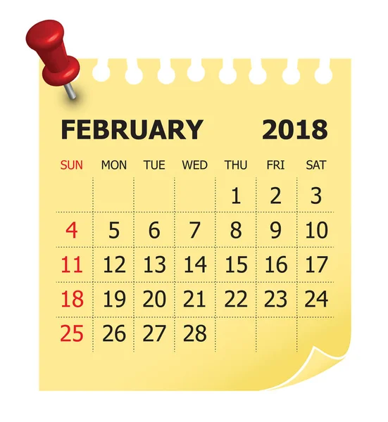 Februar 2018 kalendervektorillustration — Stockvektor