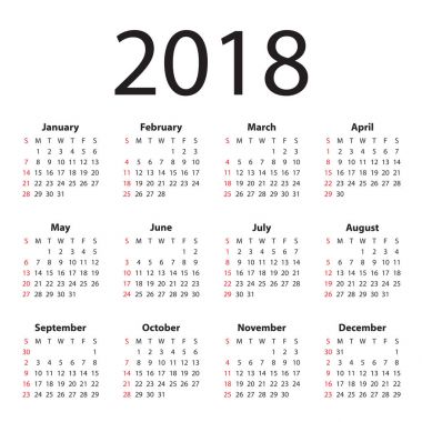 Yıl 2018 takvim vektör tasarım şablonu