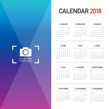 Yıl 2018 takvim vektör tasarım şablonu
