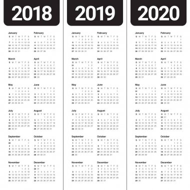 Yıl 2018 2019 2020 takvim vektör