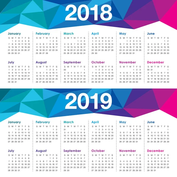 Jahr 2018 2019 Kalendervektor — Stockvektor