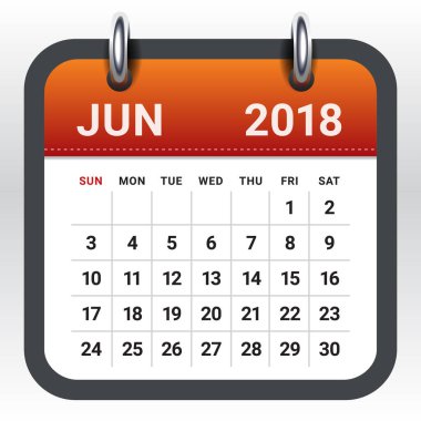 Haziran 2018 takvim vektör çizim