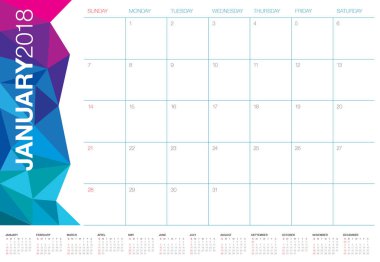Ocak 2018 takvim planlayıcısı vektör çizim