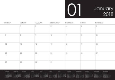 Ocak 2018 takvim planlayıcısı vektör çizim