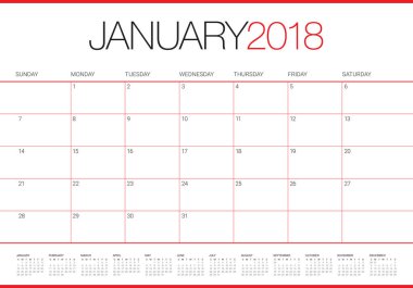 Ocak 2018 takvim planlayıcısı vektör çizim