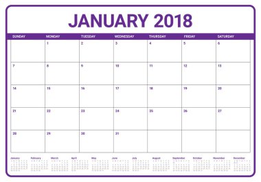 Ocak 2018 takvim planlayıcısı vektör çizim