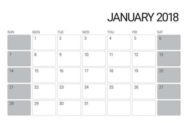 Векторная иллюстрация календаря января 2018 — стоковый вектор