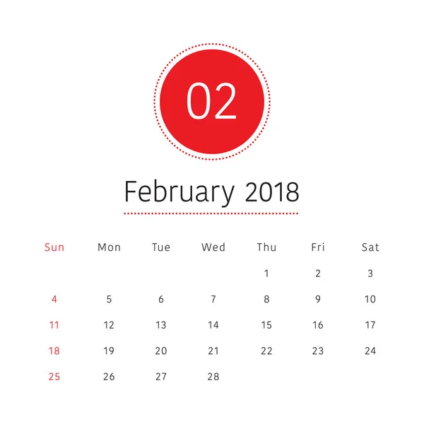 February 2018 desk calendar vector illustration — Stock Vector