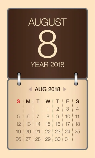 Août 2018 illustration vectorielle du calendrier — Image vectorielle