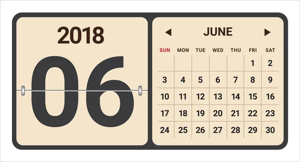 Ilustracja wektorowa kalendarz czerwca 2018 r. — Wektor stockowy