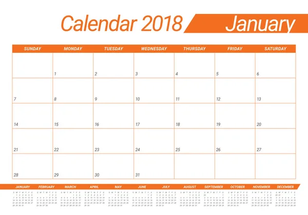 Januar 2018 Kalenderplaner Vektor Illustration — Stockvektor
