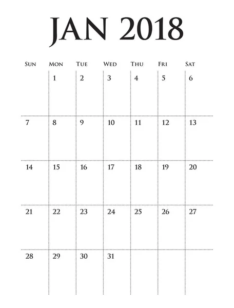 Januari 2018 kalender planner vektorillustration — Stock vektor