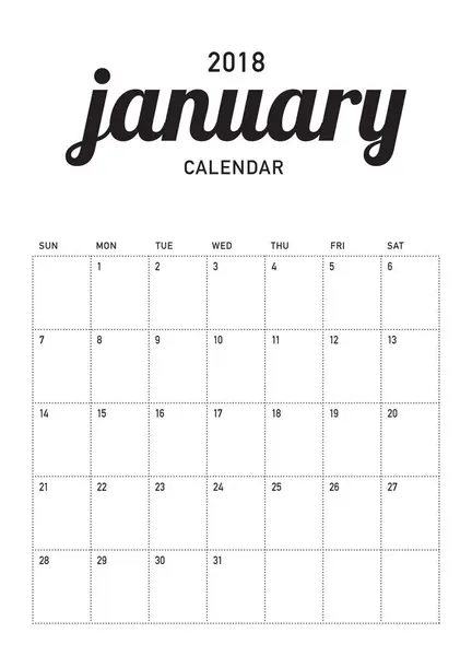 2018年 1 月カレンダー プランナー ベクトル図 — ストックベクタ