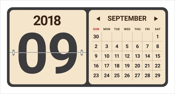 Septembre 2018 illustration vectorielle du calendrier — Image vectorielle