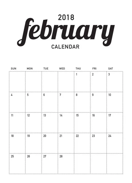 Febrero 2018 calendario planificador vector ilustración — Vector de stock