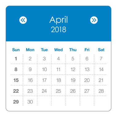 Nisan 2018 takvim vektör çizim.