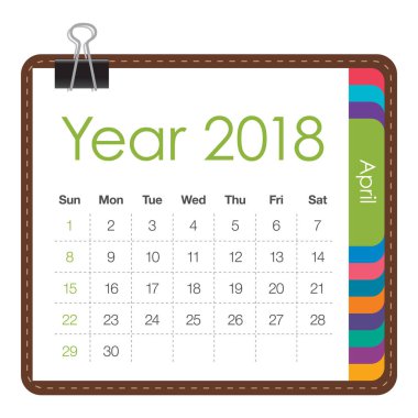 Nisan 2018 takvim vektör çizim.