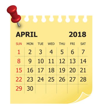Nisan 2018 takvim vektör çizim.