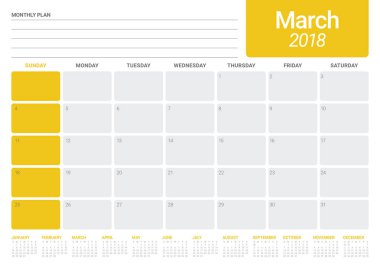 Mart 2018 takvim planlayıcısı vektör çizim