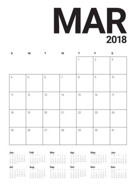 Mart 2018 takvim planlayıcısı vektör çizim