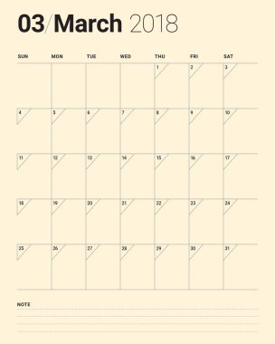 Mart 2018 takvim planlayıcısı vektör çizim