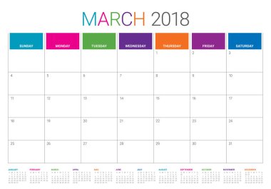 Mart 2018 takvim planlayıcısı vektör çizim