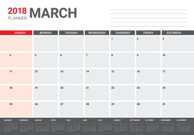 Mart 2018 takvim planlayıcısı vektör çizim