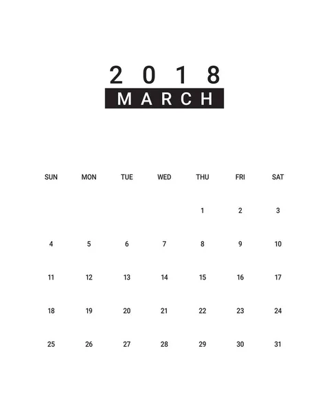 3 月 2018年桌子日历矢量图 — 图库矢量图片