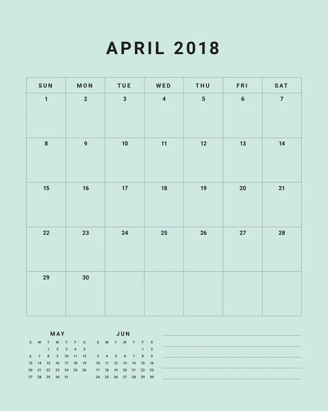 Ilustracja wektorowa kalendarza biurko kwietnia 2018 — Wektor stockowy