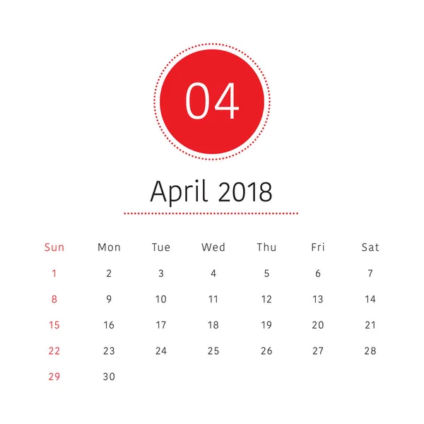 Abril 2018 escritorio calendario vector ilustración — Archivo Imágenes Vectoriales