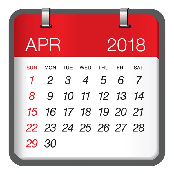 Ilustração vetor calendário abril 2018 — Vetor de Stock