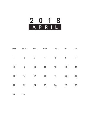 Nisan 2018 Resepsiyon takvim vektör çizim