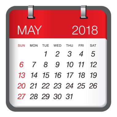Mayıs 2018 takvim vektör çizim
