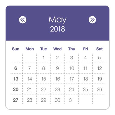 Mayıs 2018 takvim vektör çizim