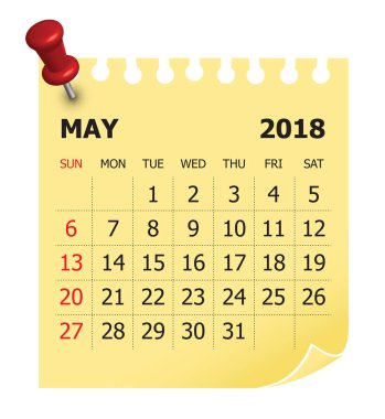 Mayıs 2018 takvim vektör çizim