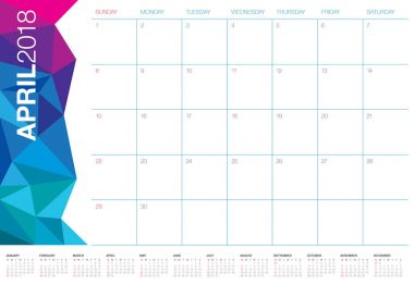 Nisan 2018 takvim planlayıcısı vektör çizim