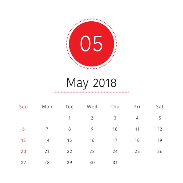 2018年 5 月デスク カレンダーのベクトル イラスト — ストックベクタ