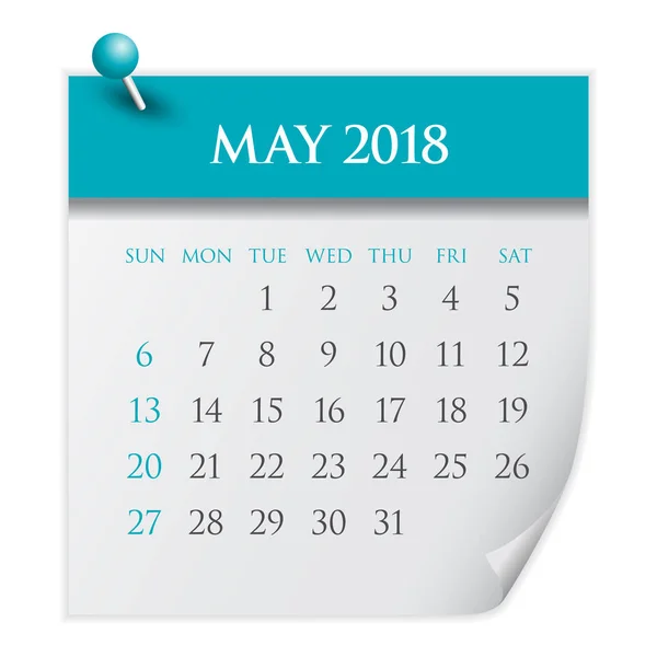 Mayo 2018 calendario vector ilustración — Archivo Imágenes Vectoriales