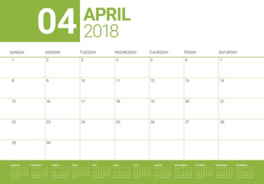 Nisan 2018 takvim planlayıcısı vektör çizim