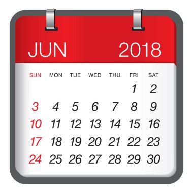 Haziran 2018 takvim vektör çizim