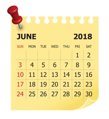 Haziran 2018 takvim vektör çizim