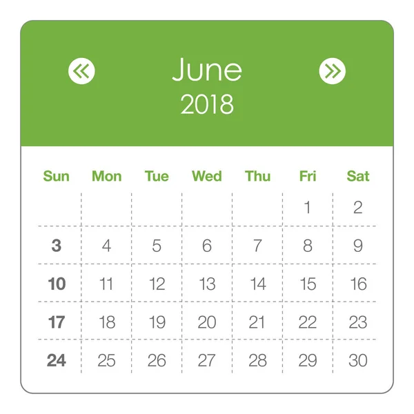 June 2018 calendar vector illustration — Stock Vector