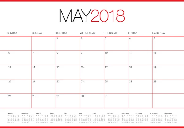 2018年 5 月カレンダー プランナー ベクトル イラストレーション — ストックベクタ