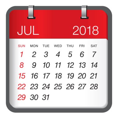 Temmuz 2018 takvim vektör çizim