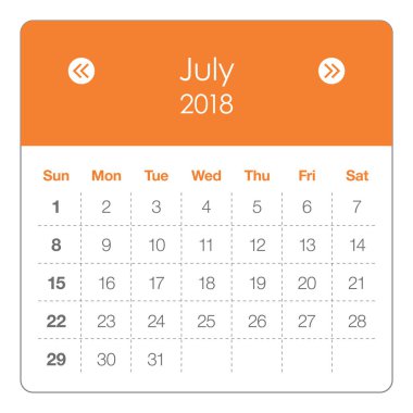 Temmuz 2018 takvim vektör çizim