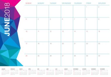 Haziran 2018 takvim planlayıcısı vektör çizim