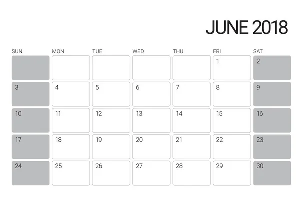 Junio 2018 escritorio calendario vector ilustración — Vector de stock