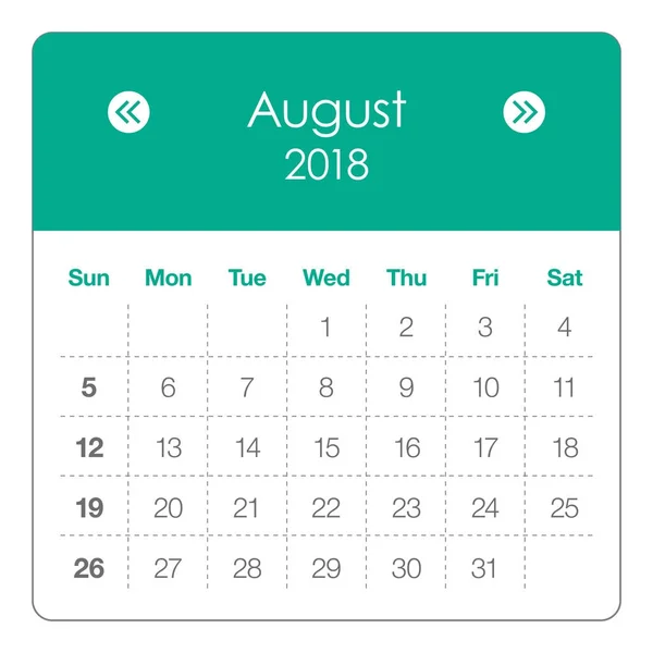 Agosto 2018 calendario vector ilustración — Vector de stock