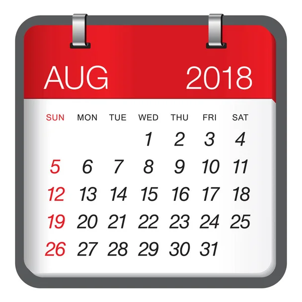Augusti 2018 kalender vektorillustration — Stock vektor
