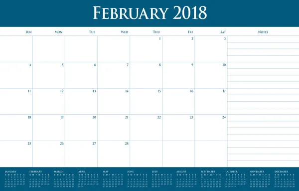 Векторная иллюстрация календаря февраля 2018 года — стоковое фото